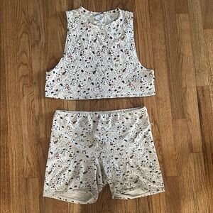 Speckled Sleeveless Matching Top and High Rise Biker Shorts Set